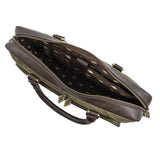 Mensajero Briefcase - Brown Leather and Forest Canvas