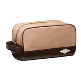 Hombre Washbag - Brown Leather and Sand Canvas with Cream Stitching