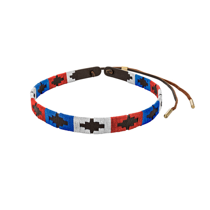 Pampa Leather Hat Band - White, Blue and Red Blocks