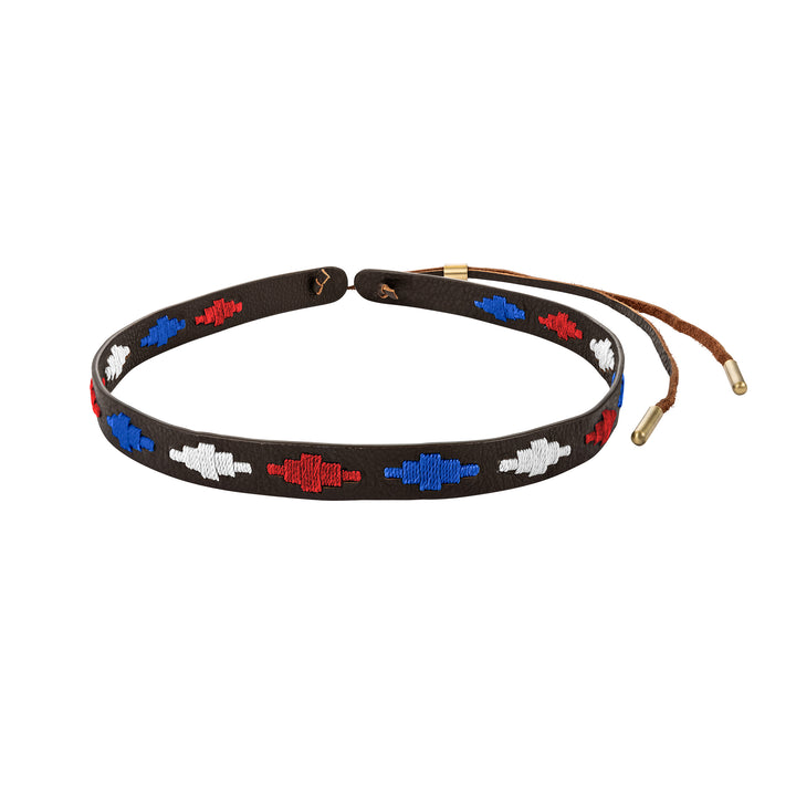 Pampa Leather Hat Band - White, Blue and Red Diamonds