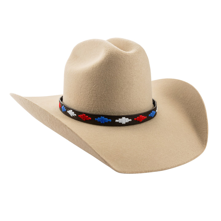 Pampa Leather Hat Band - White, Blue and Red Diamonds