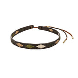 Pampa Leather Hat Band - Beige, Light Green, Cream and Dark Green Diamonds