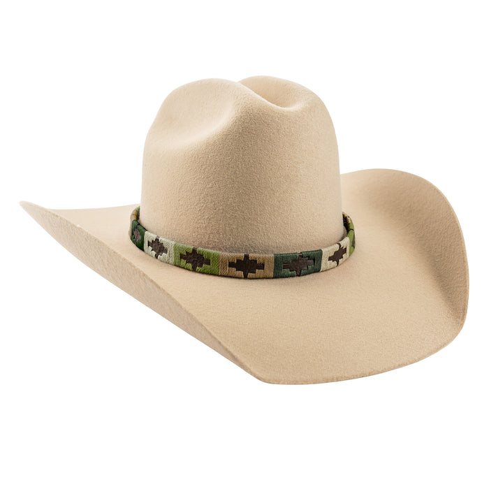 Pampa Leather Hat Band - Beige, Light Green, Cream and Dark Green Blocks