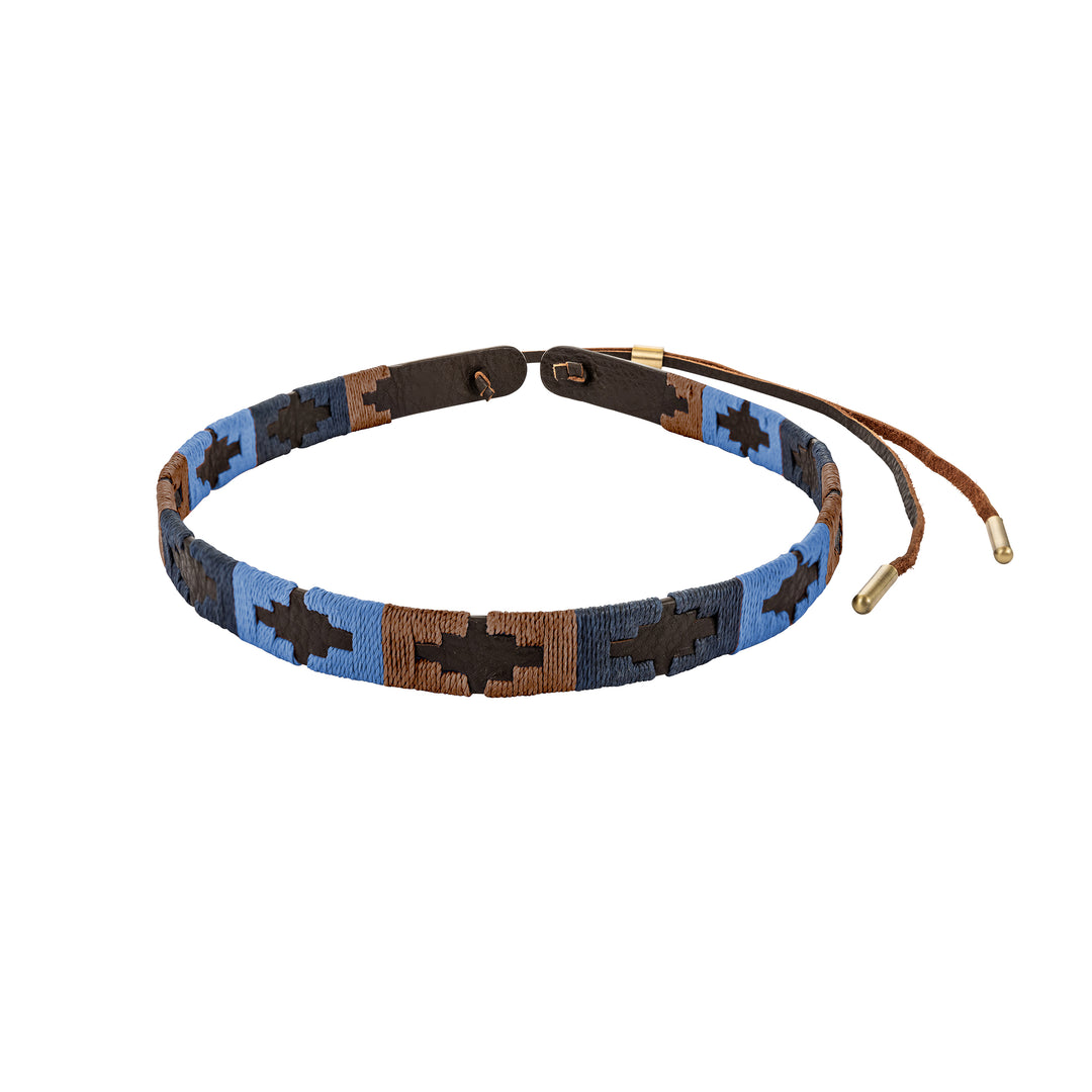Pampa Leather Hat Band - Brown, Blue and Navy Blocks