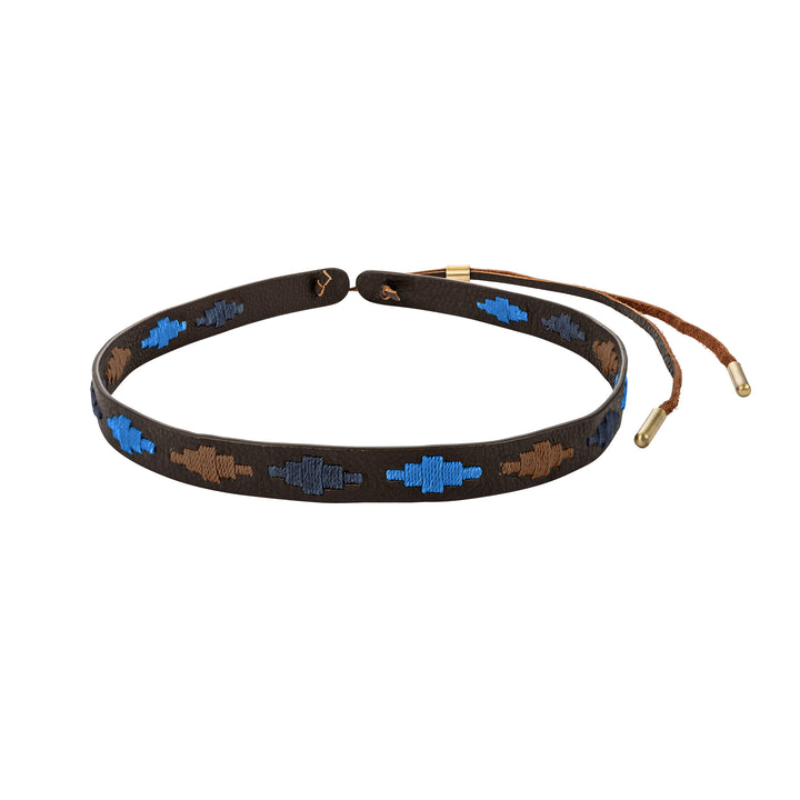 Pampa Leather Hat Band - Brown, Blue and Navy Diamonds