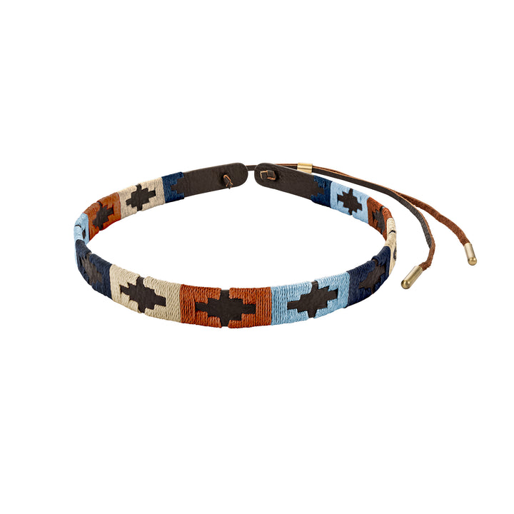 Pampa Leather Hat Band - Copper, Light Blue, Navy and Cream Blocks
