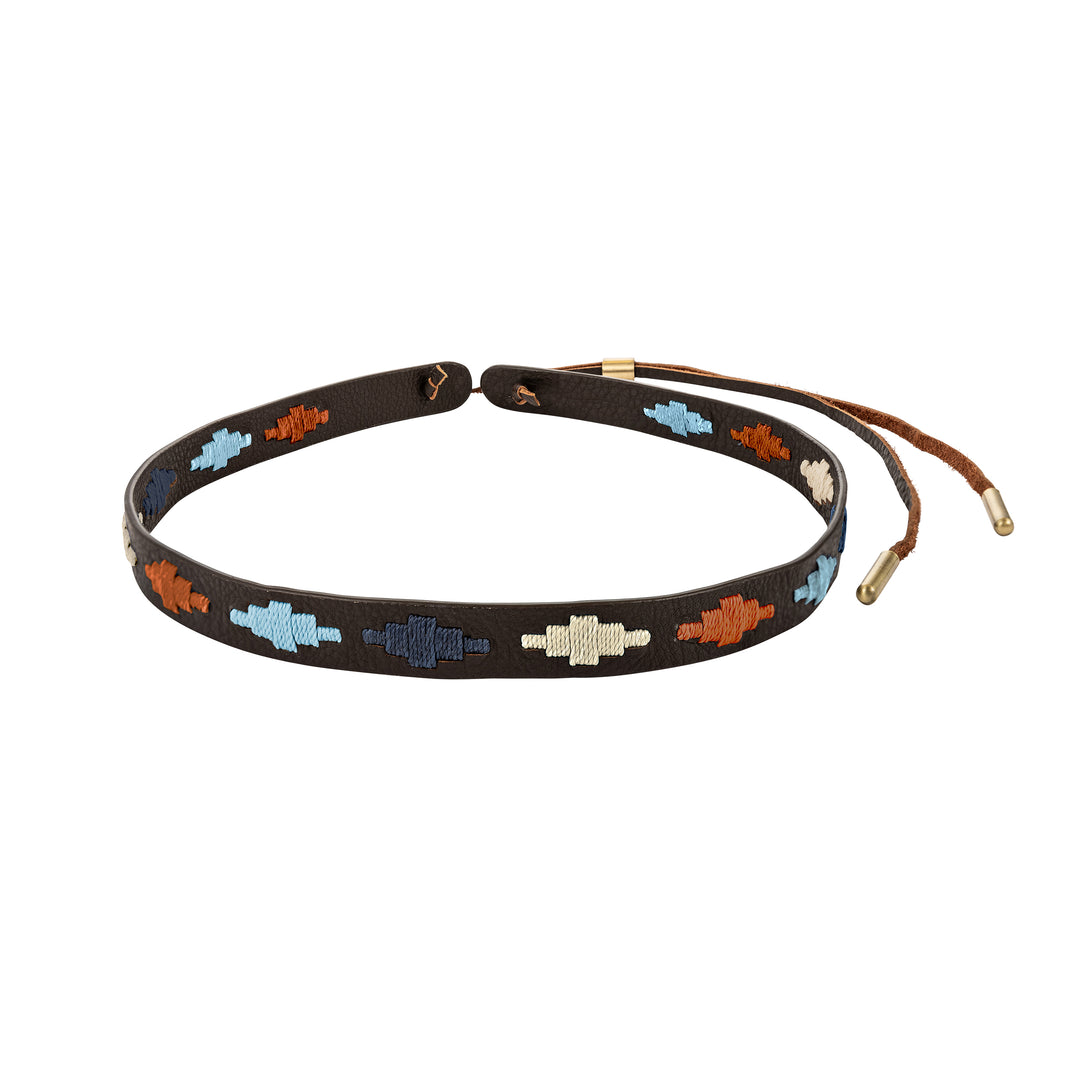 Pampa Leather Hat Band - Copper, Light Blue, Navy and Cream Diamonds