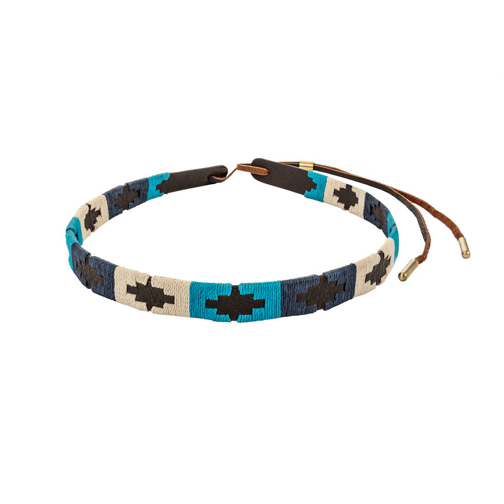 Pampa Leather Hat Band - Turquoise, Navy and Cream Blocks