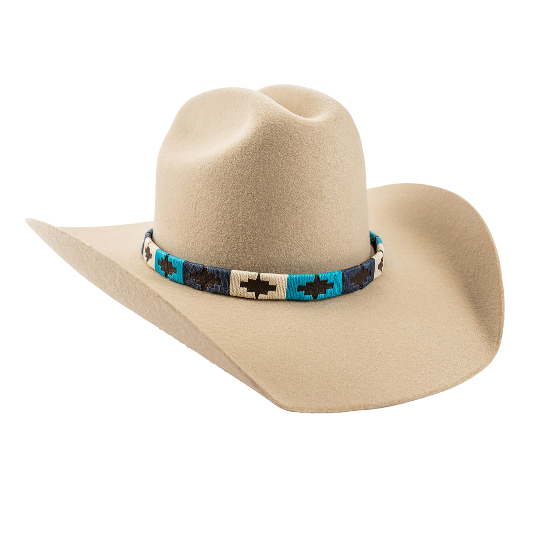 Pampa Leather Hat Band - Turquoise, Navy and Cream Blocks