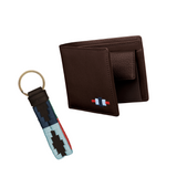 Eine beliebige Lederbrieftasche und ein Schlüsselanhänger zur Auswahl – Geschenkpaket