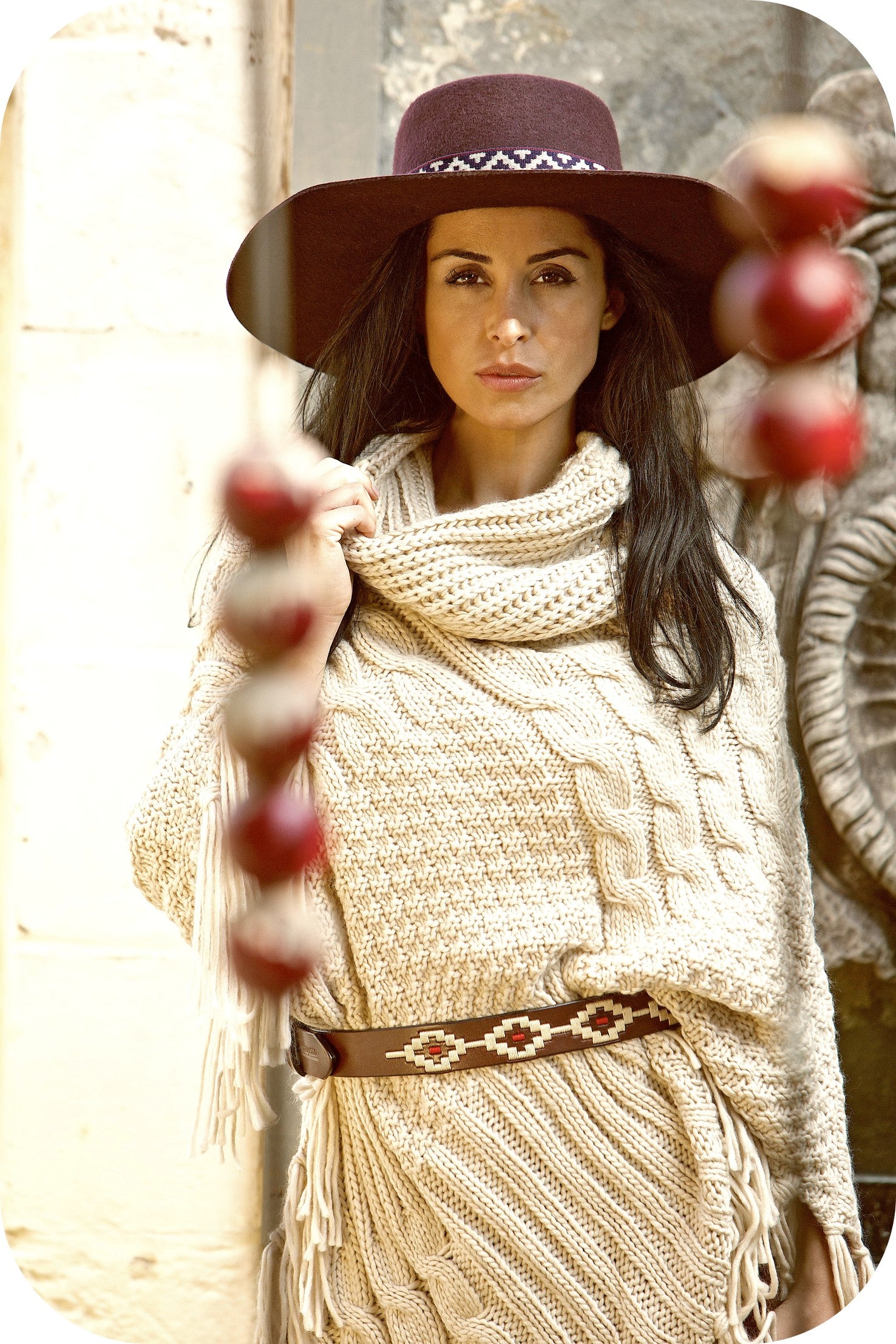 Woman in Argentine dress wearing polo belt