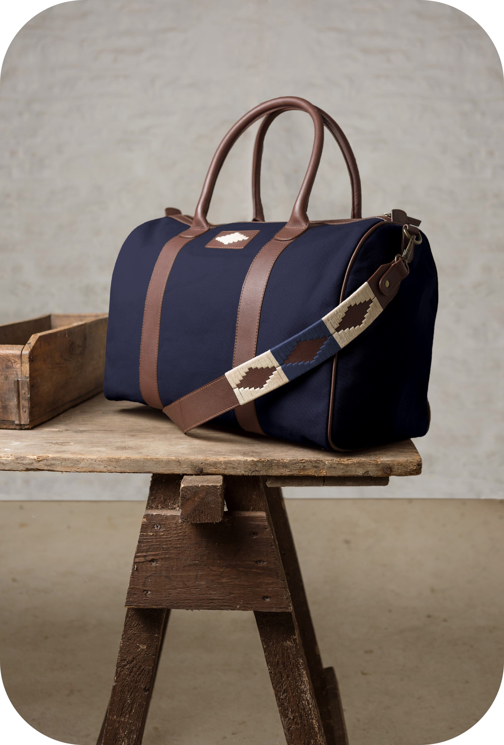 bag on wooden table