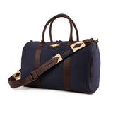 Varon small travel bag - brown leather and navy canvas with cream stitching