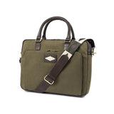 Mensajero Briefcase - Brown Leather and Forest Canvas