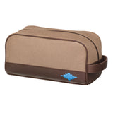 Hombre Washbag - Brown Leather and Sand Canvas with Blue stitching