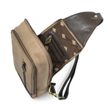 Pequeno Crossbody Bag - Brown Leather and Sand Canvas
