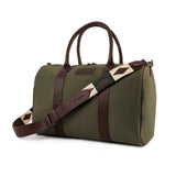 Kleine Reisetasche Varon – Braunes Leder und Forest Canvas