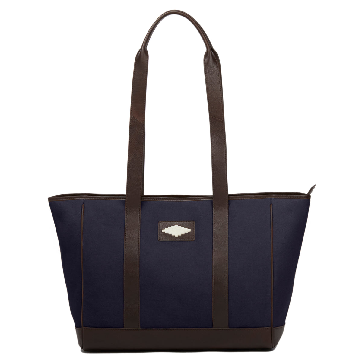 Bolso tote bag brown leather canvas cream stitching