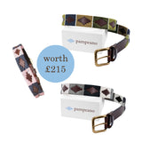 Auswahl aus 2 beliebigen Pampeano-Ledergürteln und einem Hundehalsband - Geschenkpaket