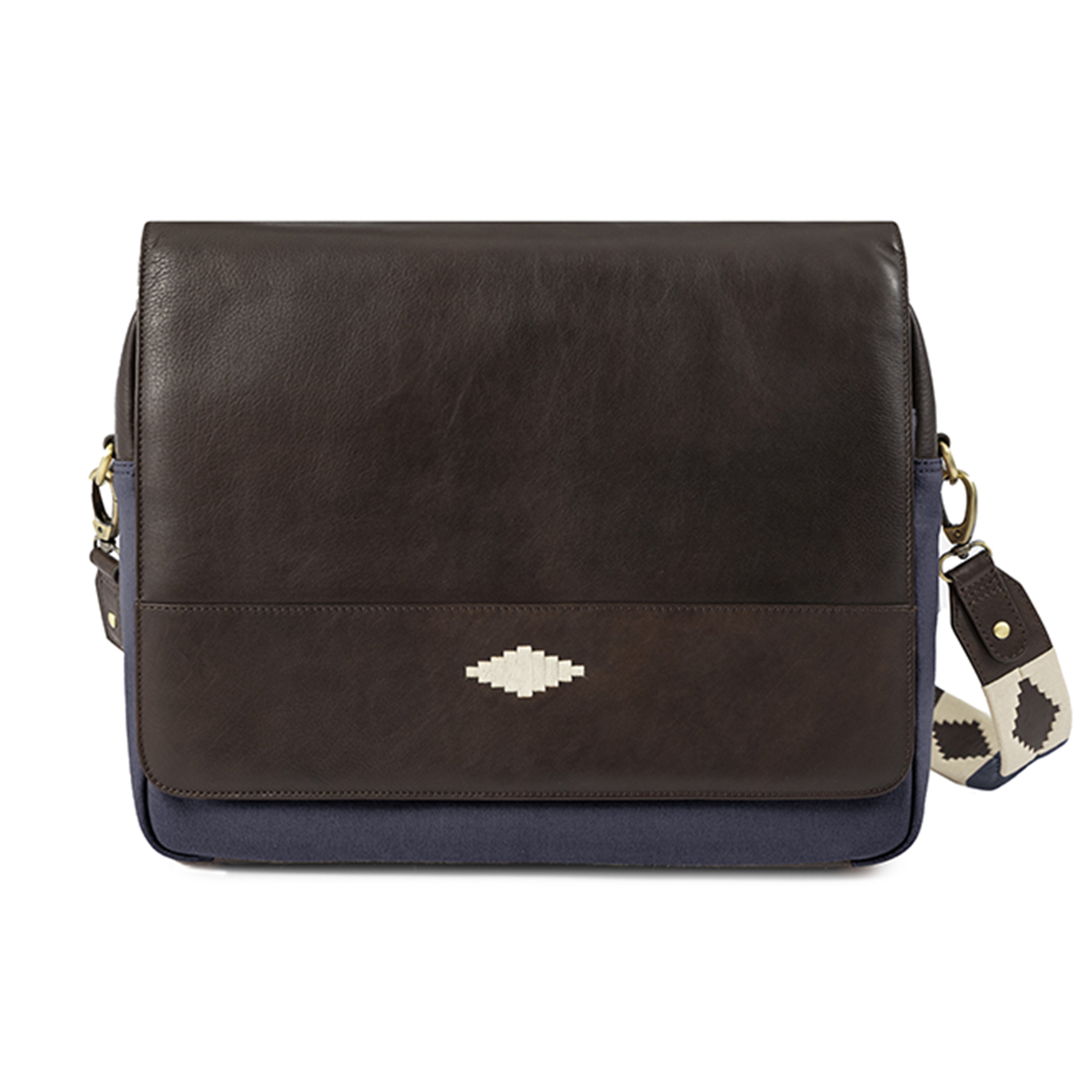 Entregar Messenger Bag - Brown Leather and Navy Canvas