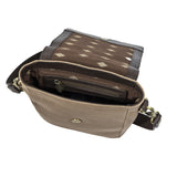 Bandolera Crossbody Bag - Brown Leather and Sand Canvas
