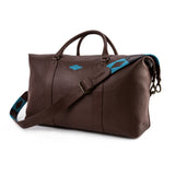 Caballero large travel bag - brown leather with blue stitching