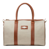 Varon small travel bag - tan leather with cream juco canvas
