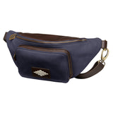 Rinonera Crossbody Bag - Brown Leather and Navy Canvas