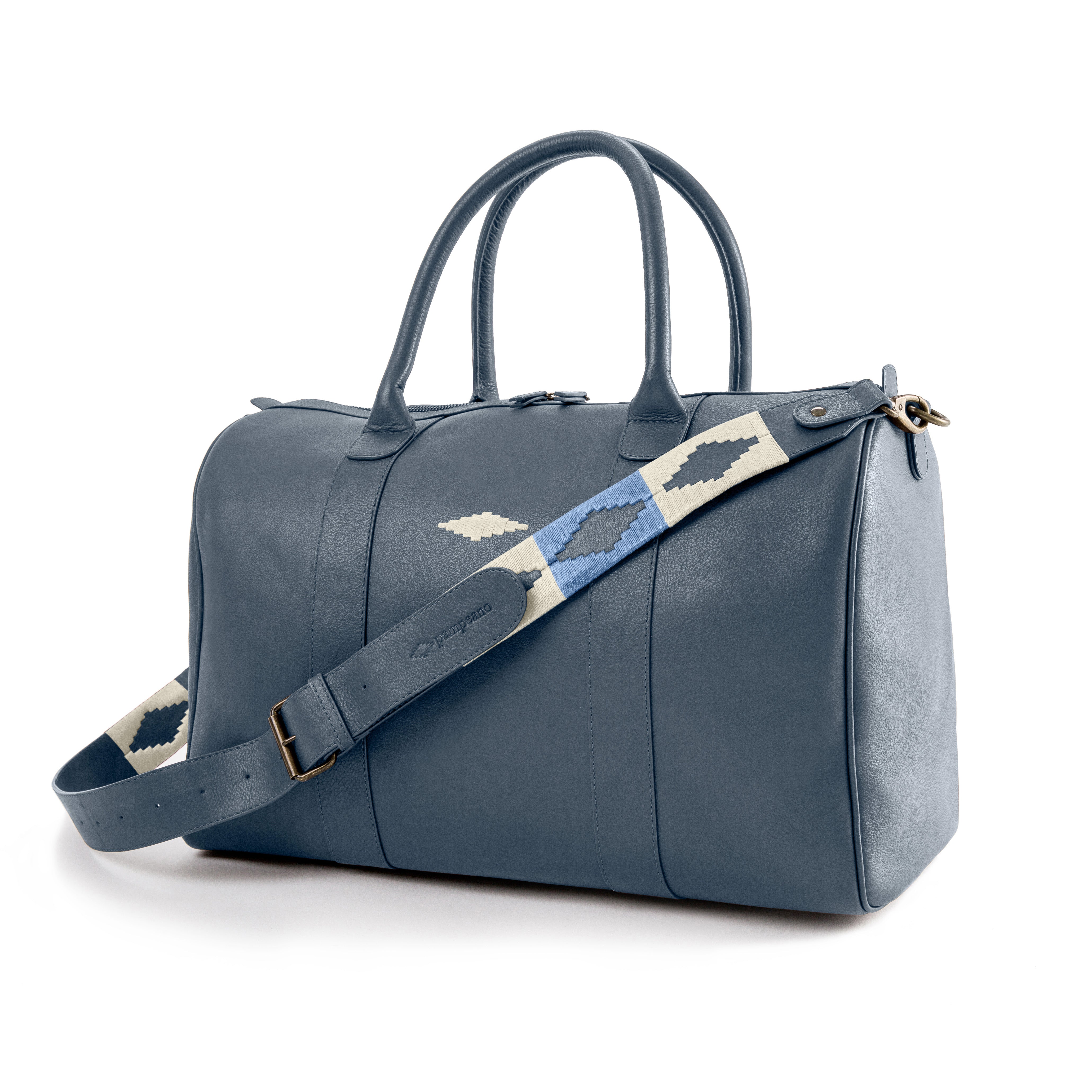 Varon small travel bag - navy leather with cream stitching