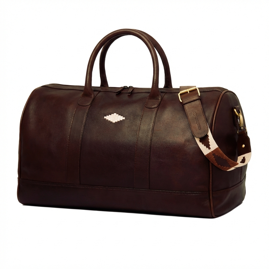 Traje holdall - brown leather with cream stitching
