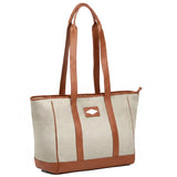 Bolso tote bag - tan leather and cream juco with cream stitching