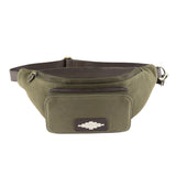 Rinonera Crossbody Bag- Brown Leather and Forest Canvas