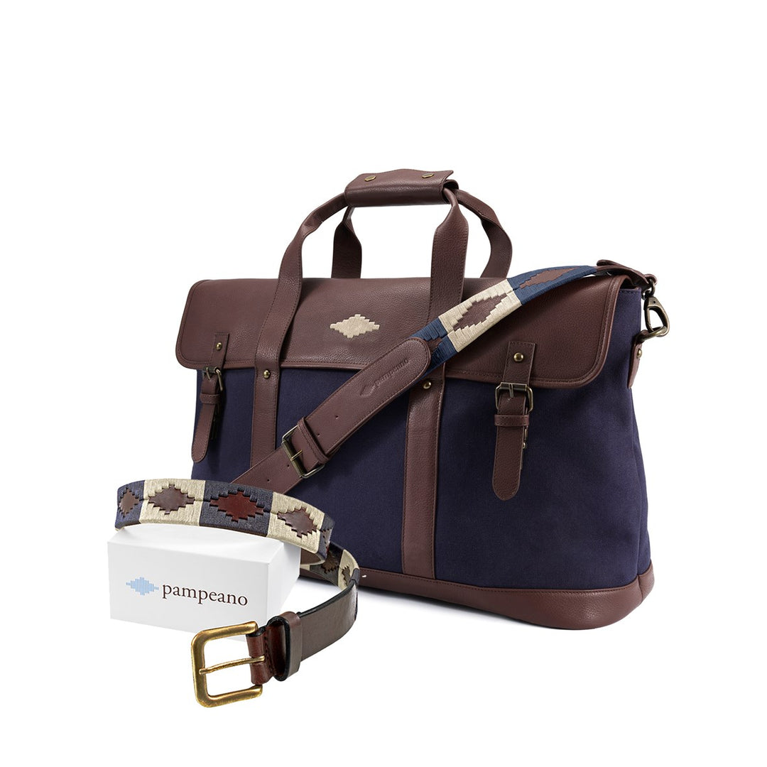 Auswahl zwischen einem beliebigen Pampeano-Ledergürtel und einer Reisetasche aus Segeltuch - Geschenkpaket