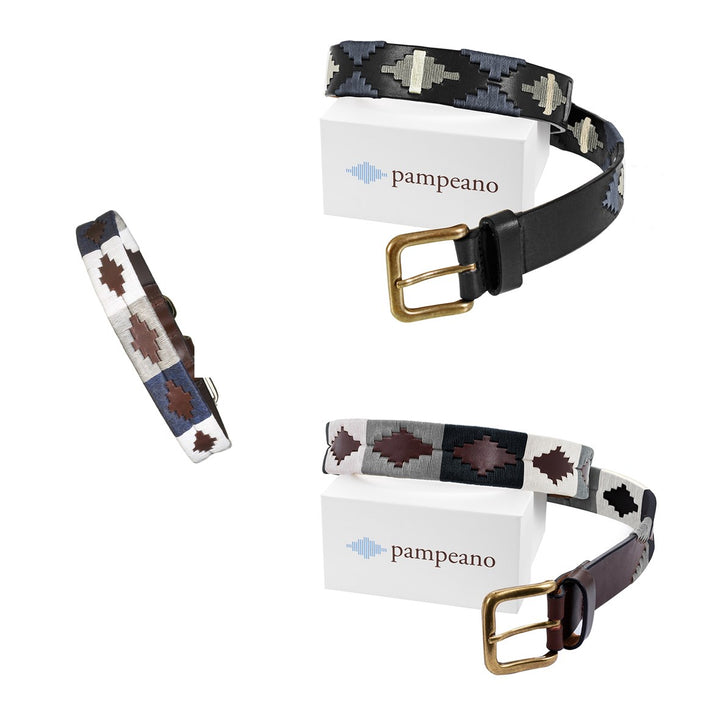 Auswahl aus 2 beliebigen Pampeano-Ledergürteln und einem Hundehalsband - Geschenkpaket