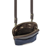 Estuche Sling Bag - Brown Leather and Navy Canvas