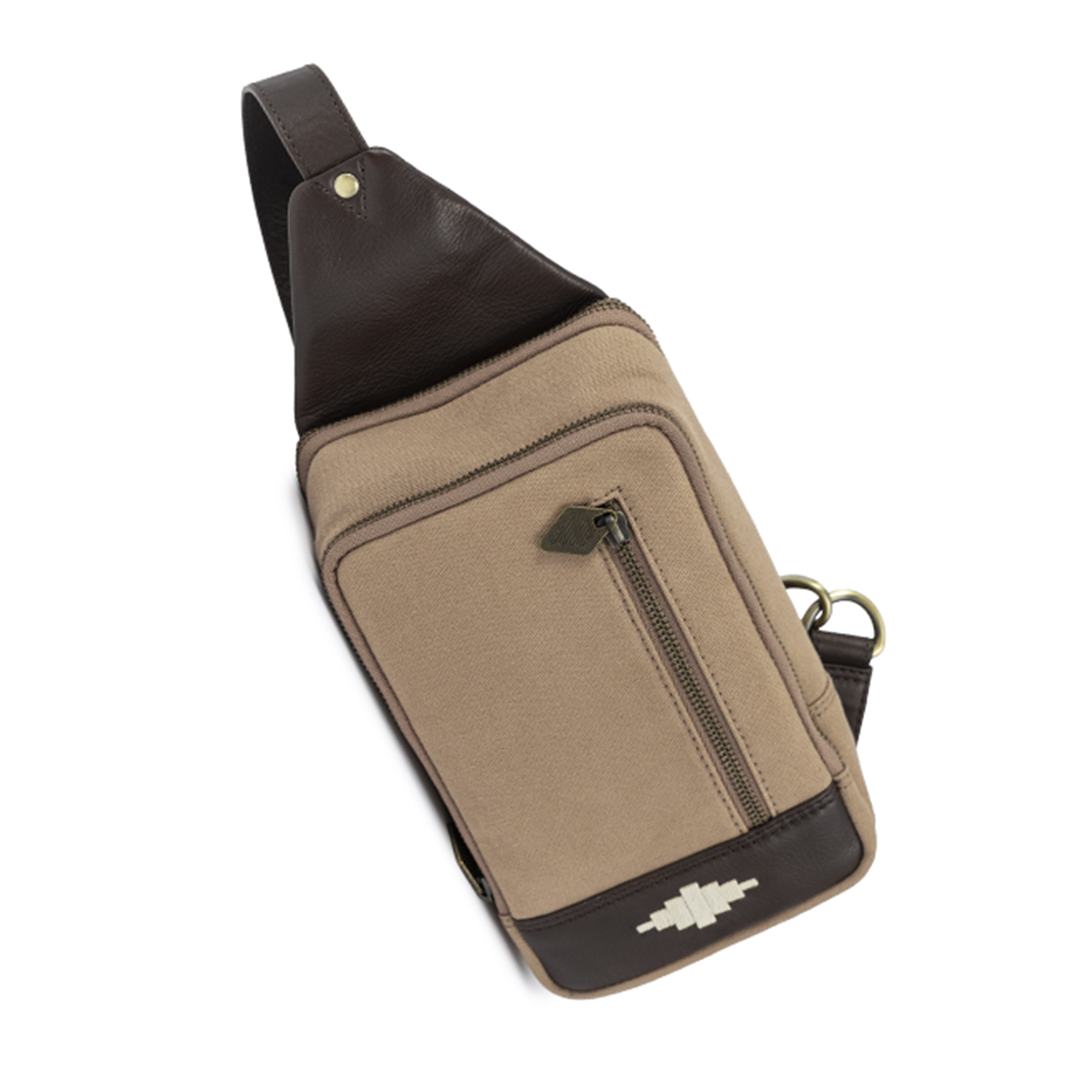 Pequeno Crossbody Bag - Brown Leather and Sand Canvas