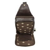 Pequeno Crossbody Bag - Brown Leather and Navy Canvas