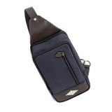 Pequeno Crossbody Bag - Brown Leather and Navy Canvas