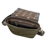Bandolera Crossbody Bag - Brown Leather and Forest Canvas