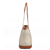 Bolso tote bag - tan leather and cream juco with cream stitching