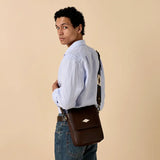 Bandolera crossbody bag - brown leather with cream stitching