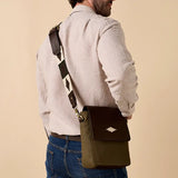 Bandolera crossbody bag - brown leather and forest canvas