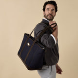 Bolso tote bag - brown leather with navy canvas