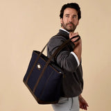 Bolso tote bag - brown leather with navy canvas