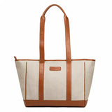 Bolso tote bag - tan leather and cream juco with cream stitching