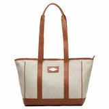 Bolso tote bag - tan leather and cream juco with cream stitching