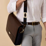 Entregar messenger bag - brown leather with cream stitching