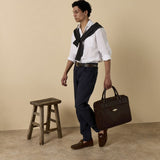 Mensajero briefcase - brown leather with cream stitching