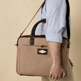 Mensajero briefcase - brown leather and sand canvas
