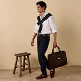Mensajero briefcase - brown leather with cream stitching